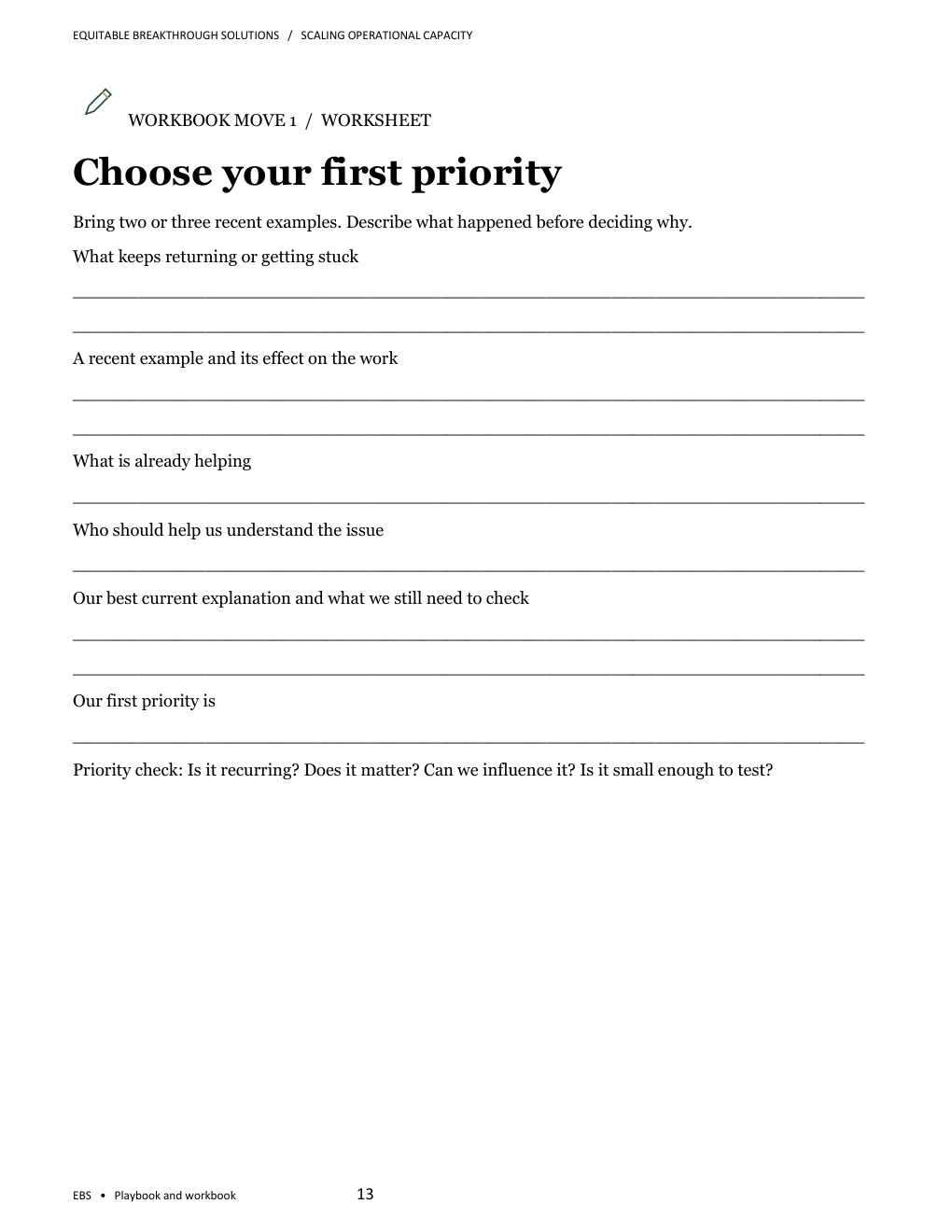 Worksheet titled Choose your first priority.