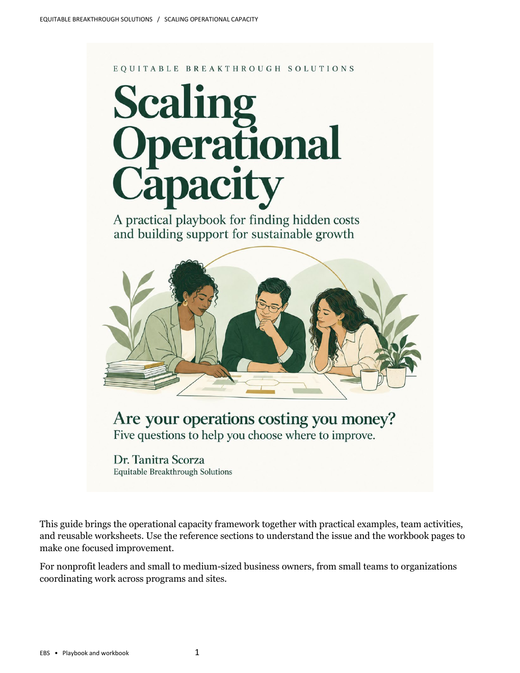Cover of Scaling Operational Capacity, an EBS playbook about finding hidden costs and building support for sustainable growth.